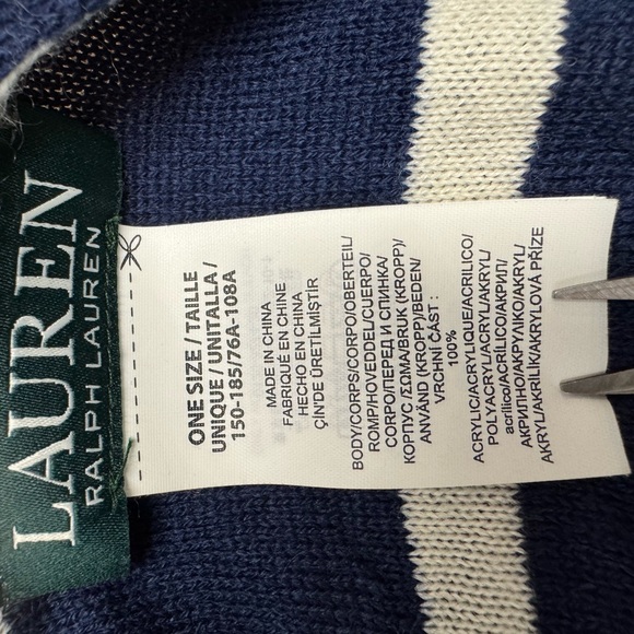 Lauren Ralph Lauren Blue Cream Striped Knit Poncho Wrap One Size Nautical Preppy - Picture 4 of 5